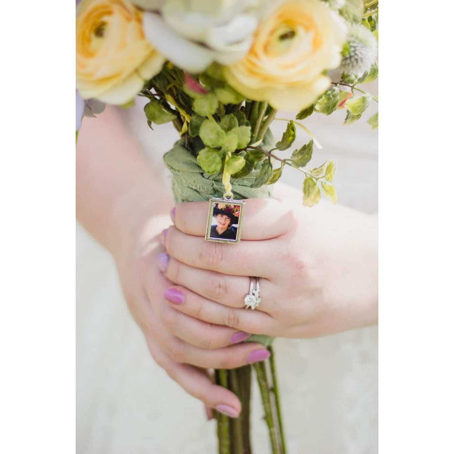 Bride's bouquet with picture of great-grandmother, Elizabeth Ann Yoder (Broaddus) p.c. Tatum Anessa Photography