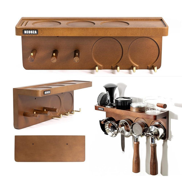 NEOUZA Espresso Accessories Holder Station Wall Mounted Organizer for 51/53/58mm Coffee Tamper Distributor Portafilter Storage Shelf for Bar Home Office
