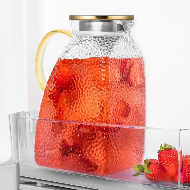 Glass Pitcher With Lid For Fridge, 2 Liter 68 oz Glass Pitchers With Handle And Lid, 0.53 Gallon Glass Tea Pitcher Jug Carafe, Water Pitcher With Lid for Hot/Cold Water Iced Juice Coffee Milk Fruit