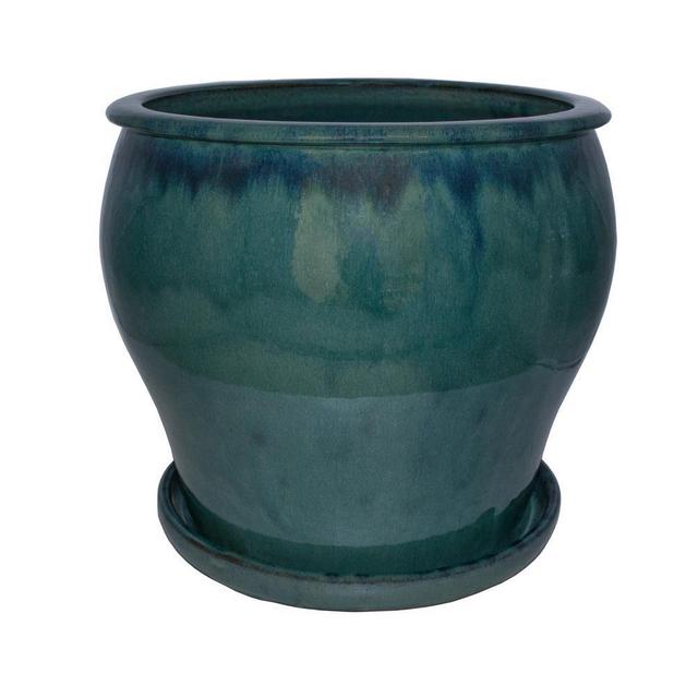 16 in. Dia Blue Solid Studio Ceramic Planter
