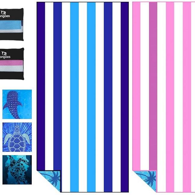 Yongoes 2 Pack Microfiber Lightweight Thin Beach Towel Sand Free Quick Dry Super Absorbent Large Towels for Swimming Pool Yoga Gym Travel Vacation Beach Accessories Essentials Stripes
