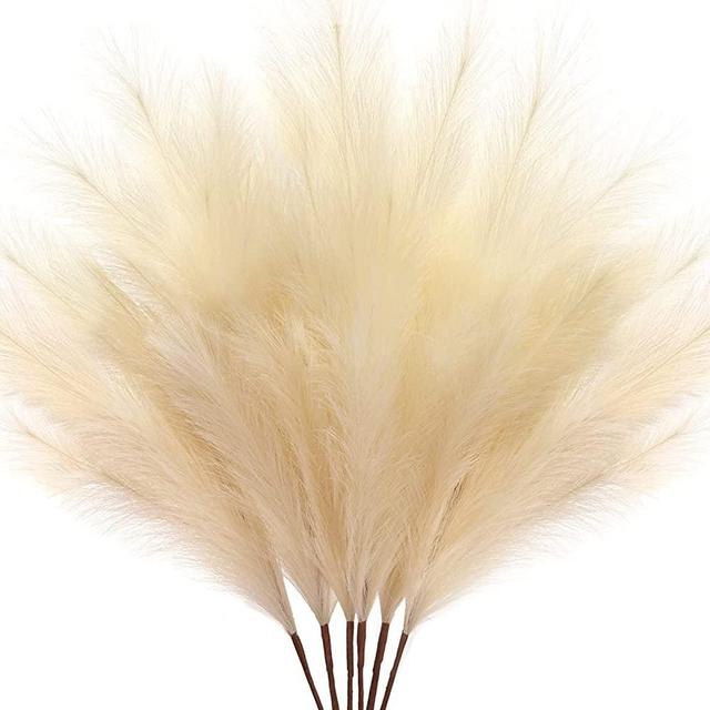 CQURE 6 Pcs 3.1 ft/37 Faux Pampas Grass Decor Tall,Pompous Grass Vase Fillers for Wedding Holiday Party Boho Kitchen Decor(Beige)