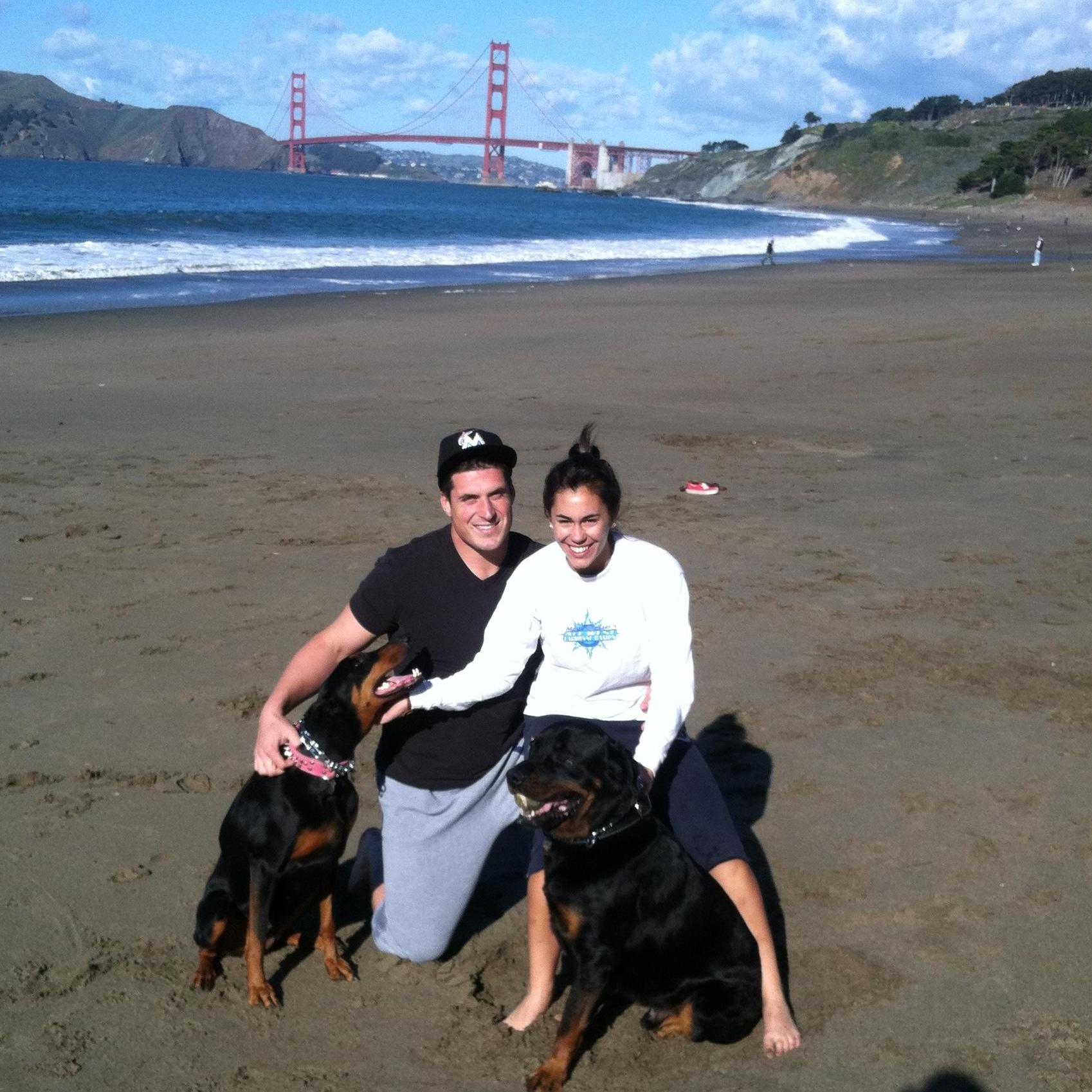 Our favorite dog beach, Baker Beach, San Francisco with Shana and Benny 2013. AMC later learned this is also a nude beach...