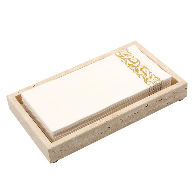 Shonmogar Natural Travertine Guest Towel Holder, Stone Napkin Holder for Bathroom,Gorgeous Bathroom Napkin Holder Tray, Stylish Guest Towel Holder Tray for Bathroom Toilet Dining Table, Beige