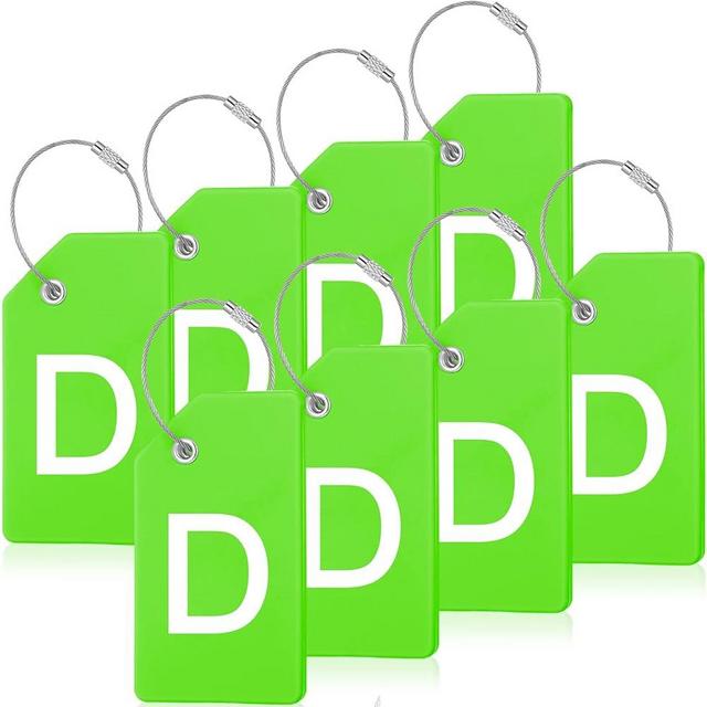 8 Pcs Initial Letter A-Z Luggage Tags Silicone Suitcase Instrument Tag with Name Card and Stainless Steel Loop(Letter D,Green)