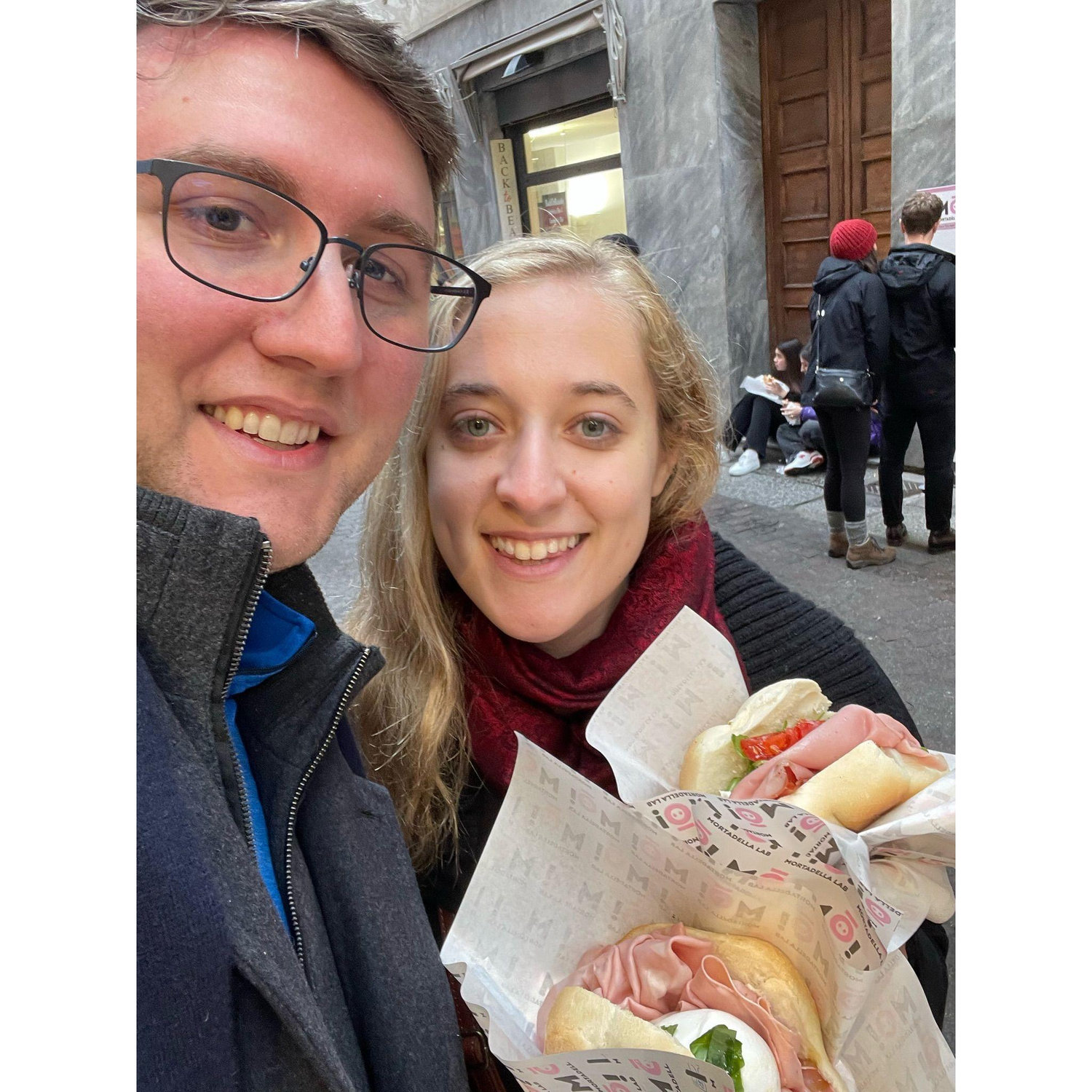 Josh making his own Bologna memories. He still dreams about this sandwich.