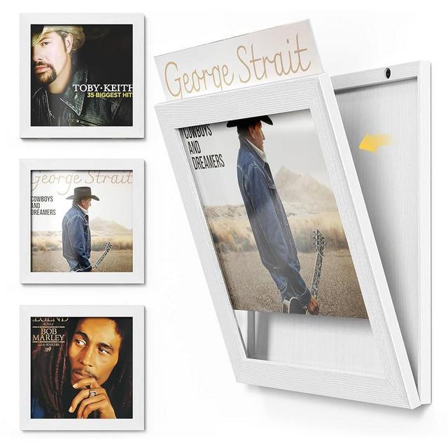Emfogo Vinyl Record Frame Wall Front Opening, 3-Pack Album Frames for Vinyl Records Display, Vinyl Frame for 12x12 Inch LP Vinyl Record Cover Display (3 Pack/White)