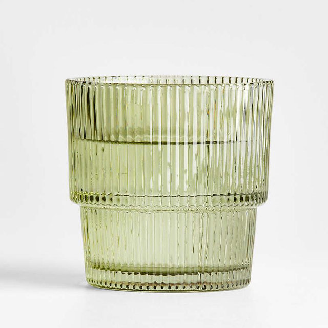 Atwell 11-Oz. Moss Green Stackable Ribbed Double Old-Fashioned Glass