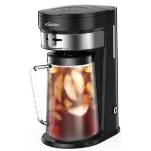 AEMEGO Iced Tea Maker, Brewing System with 2.5-quart Glass Pitcher, sliding strength selector, Stainless Steel Decoration, Reusable Filter (Black)
