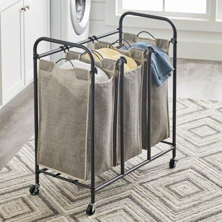 Better Homes & Gardens Gunmetal Grey Rolling 3 Bag Laundry Sorter