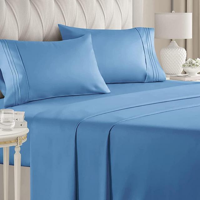 California King Size Sheet Set - Breathable & Cooling Sheets - Hotel Luxury Bed - Extra Soft - Deep Pockets - 4 Piece Set - Wrinkle Free - Comfy – Denim Blue Sheets - Cali Kings Sheets Denim Blue 4PC