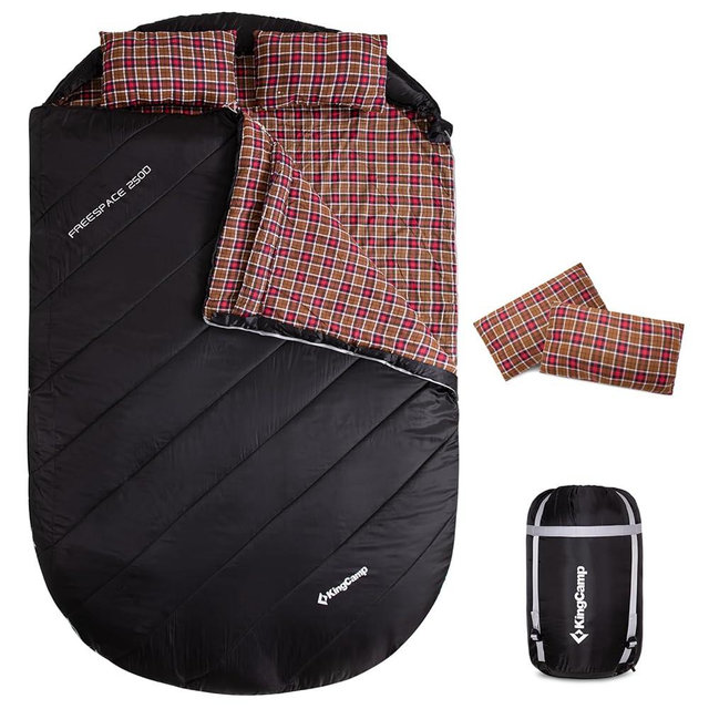 KingCamp Double Sleeping Bag with Pillows for Couples & Family, Queen Size Flannel Sleeping Bag for Camping Hiking and Outdoors