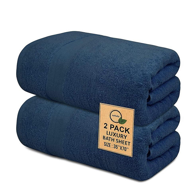 Softolle 100% Cotton Luxury Bath Sheets - 600 GSM Cotton Towels for Bathroom - Set of 2 Bath Sheets - Eco-Friendly, Super Soft, Highly Absorbent - Oeko-Tex Certified - 35" x 70" Inches (Navy Blue)