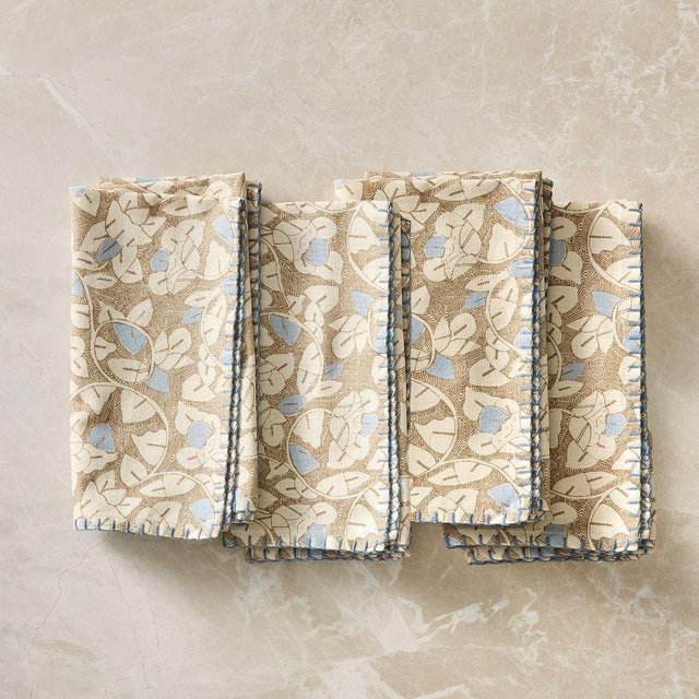 Block Print Palm Napkins, Natural, Set of 4
