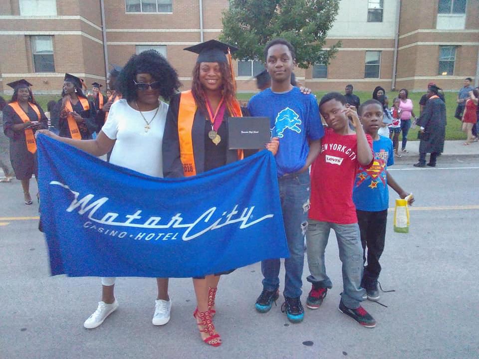 Kyla, grandma Lisa, Anthony, Wayne and Jeremiah on Kyla’s graduation day