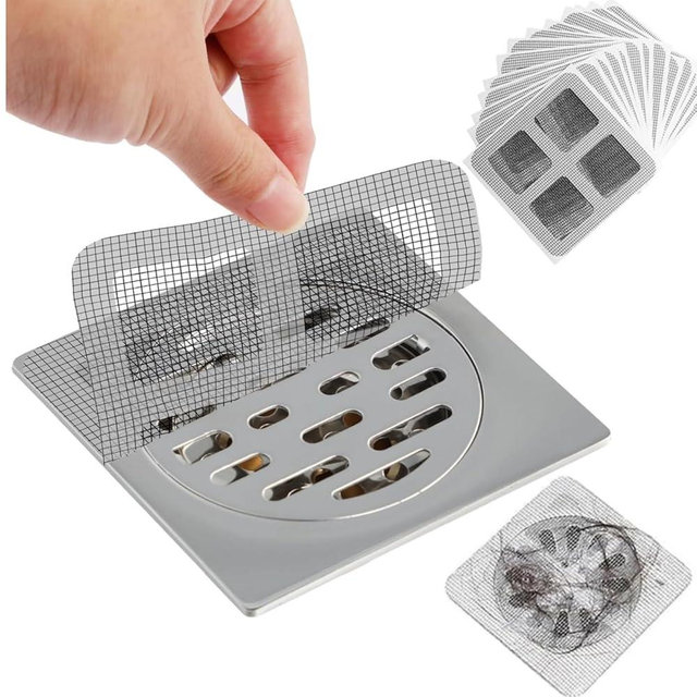 100PCS Disposable Shower Drain Hair Catcher - 4 Inch Hair Catcher Shower Drain - Drain Cover Mesh Stickers for Human & Pet Hair - Bathtub, Bathroom, Kitchen Sink, Laundry Floor Drain Filters Grey