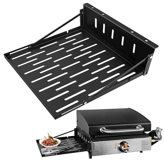 Mordx Griddle Caddy Shelf for Blackstone 17"/ 22" Griddle,Heavy Duty Griddle Side Shelf Food Prep Table,Foldable Design Storage BBQ Accessories for Blackstone Griddle Accessories Organizer (Black)