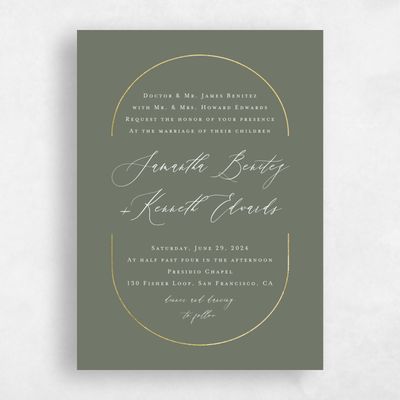 Dark Sage, Green Wedding Invitation - Paltz Portrait Foil