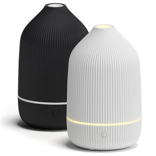 Essential Oil Diffuser, 2Pack, 100ml Aromatherapy Diffuser, Mini Ultrasonic Diffuser for Essential Oil, Home, Office, Cool Mist Humidifier with 7 Led Light, Auto Shut-Off, White & Black