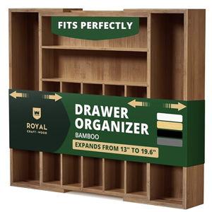 ROYAL CRAFT WOOD Luxury Bamboo Kitchen Drawer Organizer - Silverware Organizer - Utensil Holder and Cutlery Tray with Grooved Drawer Dividers for Flatware and Kitchen Utensils (9 Slot, Brown Bamboo)