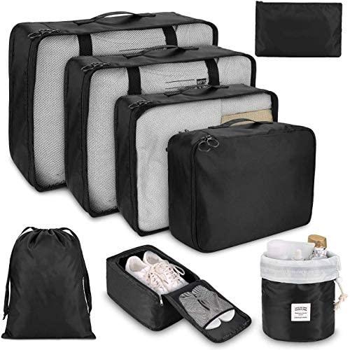 Packing Cubes for Travel, 8Pcs Travel Cubes Set Foldable Suitcase Organizer Lightweight Luggage Storage Bag (black)