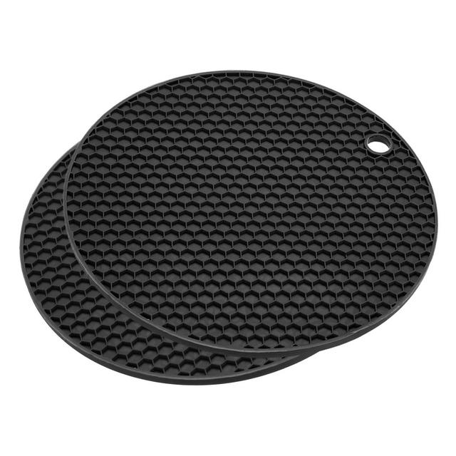 Unique Bargains Silicone Heat Resistant Non-Slip Flexible Trivet Mats 7.08" x 7.08" x 0.24" Black 2 Pcs