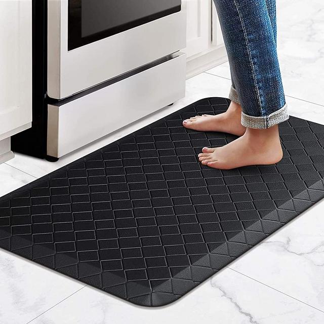 HappyTrends Kitchen Mat Cushioned Anti-Fatigue Floor Mat,17.3"x 28",Thick Waterproof Non-Slip Kitchen Mats and Rugs Heavy Duty PVC Ergonomic Comfort Rug for Kitchen,Floor,Office,Sink,Laundry,Black