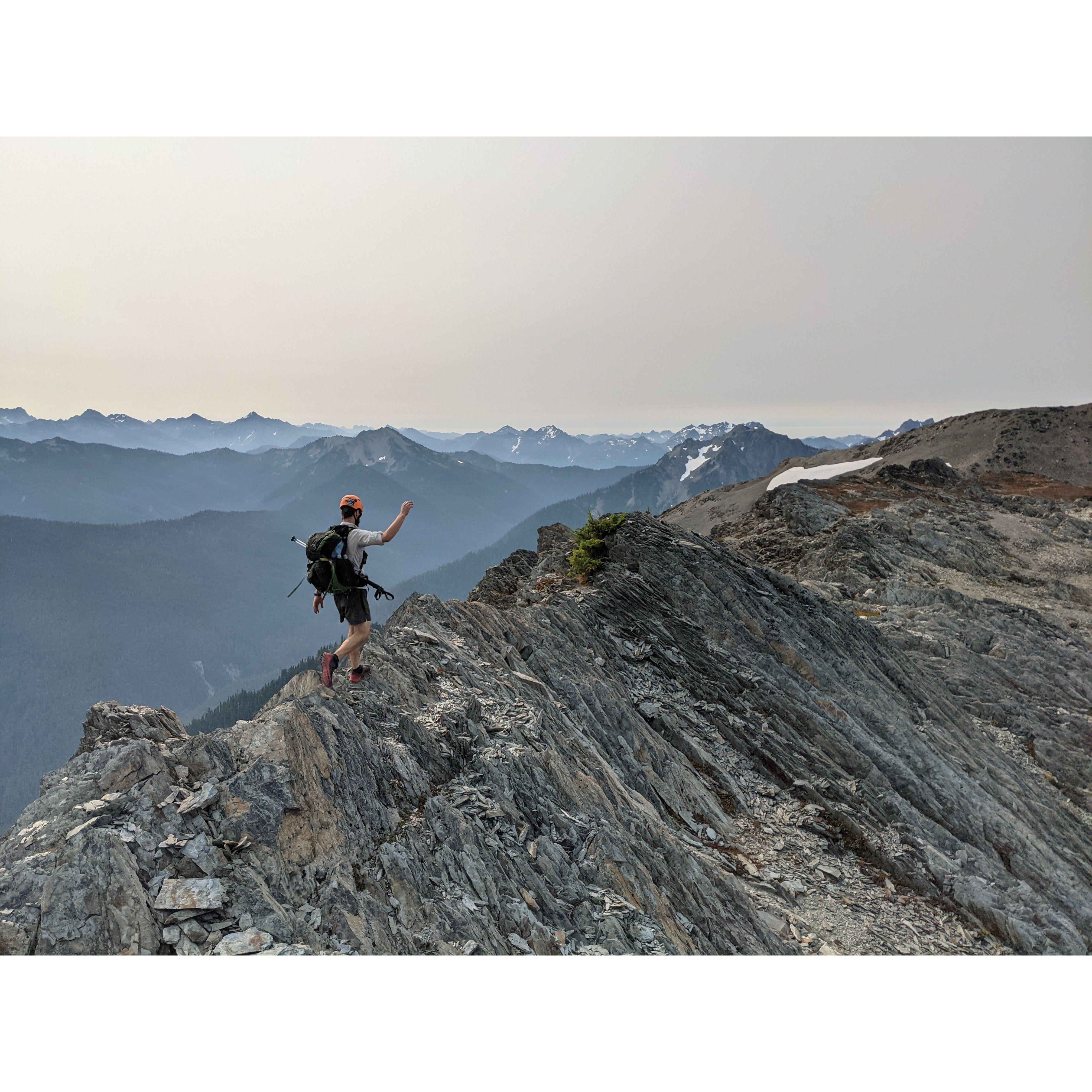 Walking the edge on the Bailey Range Traverse. Olympic National Park.