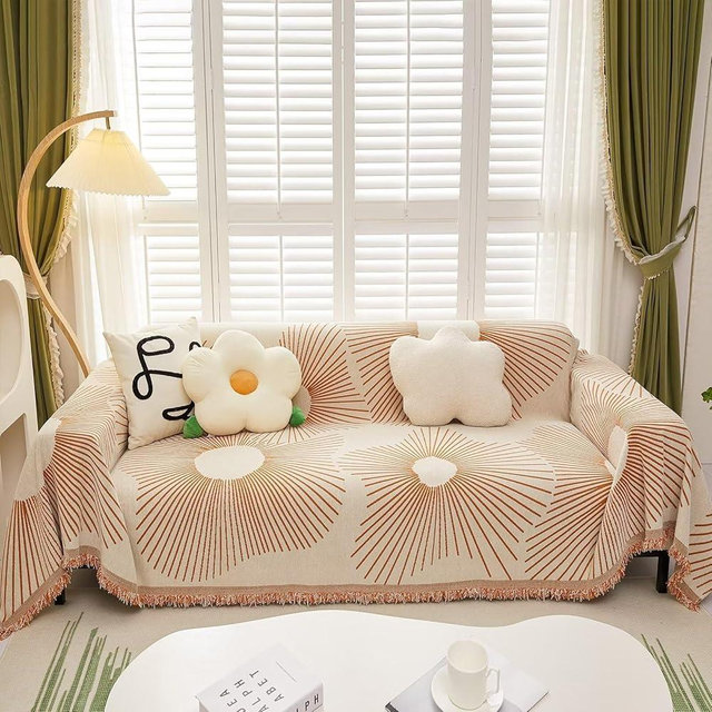 VClife Couch Cover for Sofa Chenille XXL Sofa Cover, Chenille Sofa Slipcover Modern Beige Caramel Flower Sofa Cover with Tassels Washable Anti-Slip Sofa Couch Cover for 3 Cushion Couch Sofa 71"X150"