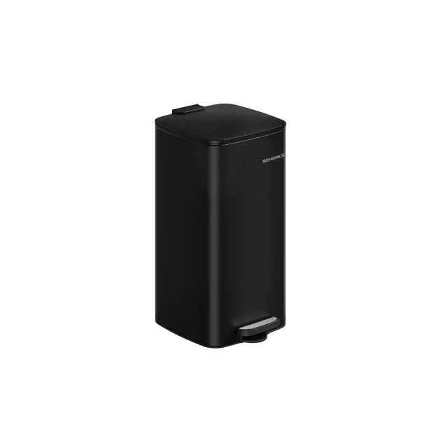 SONGMICS Trash Can, 8-Gallon Trash Bin, Stainless Steel Kitchen Garbage Can, with Inner Bucket, Soft Close and Stays Open, Ink Black