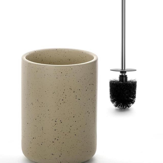 Viosuniu Land Series Ceramic Toilet Cleaner Brush and Holder Set for Bathroom, Non-Scratching Toilet Bowl, Rust-Proof (1 Pack)