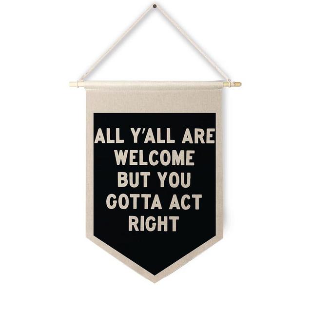 Qpenm All Are Welcome Hanging Wall Canvas Banner,Welcome Hanging Pennant Flag Prints,Funny Posters & Prints Canvas Banner,Funny Classroom Home Living Room Office Wall Art Decor