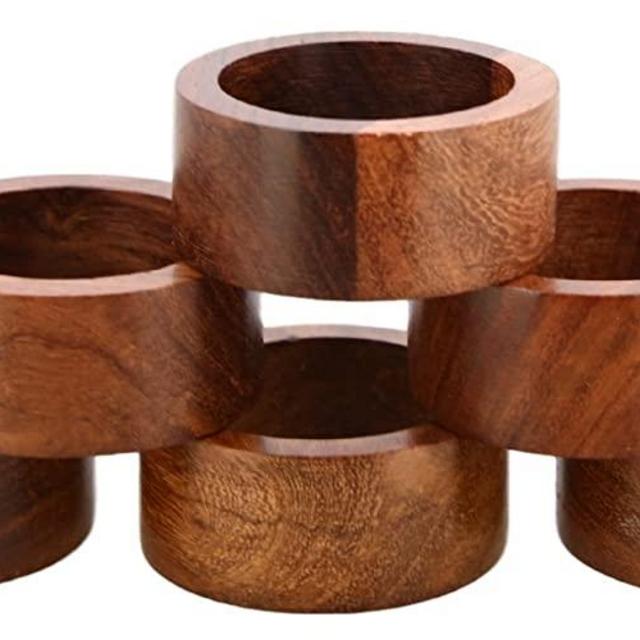 Ajuny Set of 6 Wooden Handmade Decorative Napkin Rings for Dinner Party Table Decor 1.5 inch