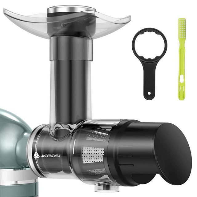 Masticating Juicer Attachment for All Model KitchenAid Stand Mixer, AAOBOSI Cold Press Juicer Attachment w/Clean Brush,as Kitchen Aid Aid Slow Juice Attachment and Accessories(Black)