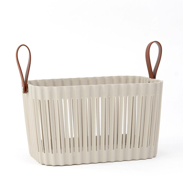 Organizing Essentials Large Plastic Storage Basket with Soft Handles – Tan & Brown Decorative Bin 10L