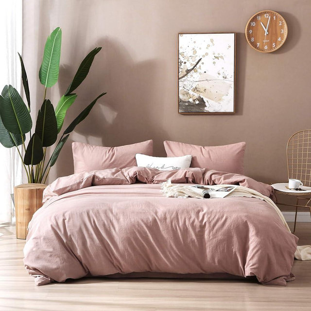F.Y.Dreams 3Pcs Queen Size 100% Washed Cotton Duvet Cover Set,Fade-Resistant Linen Like,1 Duvet Cover 90x90 Inches with Zipper and 2 Pillowcases(NOT Suitable for Weighted Blankets),Dust Pink