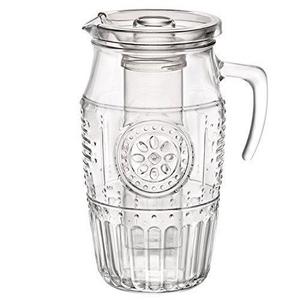 Bormioli Rocco Romantic Carafe Water Pitcher, Ice Core and Lid For Cold Drinks, 60.75 Ounces or 1.8 Liters, Clear Glass With Vintage Floral Design To Complement Iced Tea, Lemonade, and Sangria