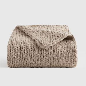 Chunky Hand Knit Wool Throw in Neutral