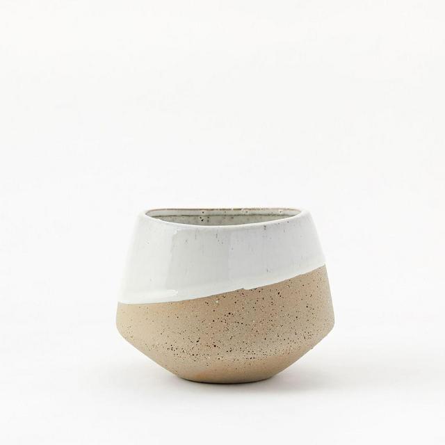 Half-Dipped Stoneware Vase, Gray/White, Bowl, 4.75"