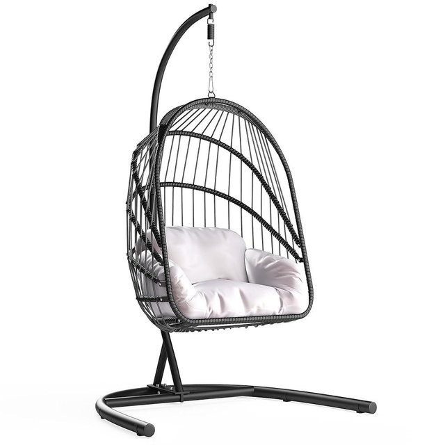 YITAHOME Wicker Swing Egg Chair with Cushions 370lbs, Foldable Hanging Basket Chair W/Stand Rattan Hammock Chair for Outdoor, Indoor, Patio, Bedroom - Grey