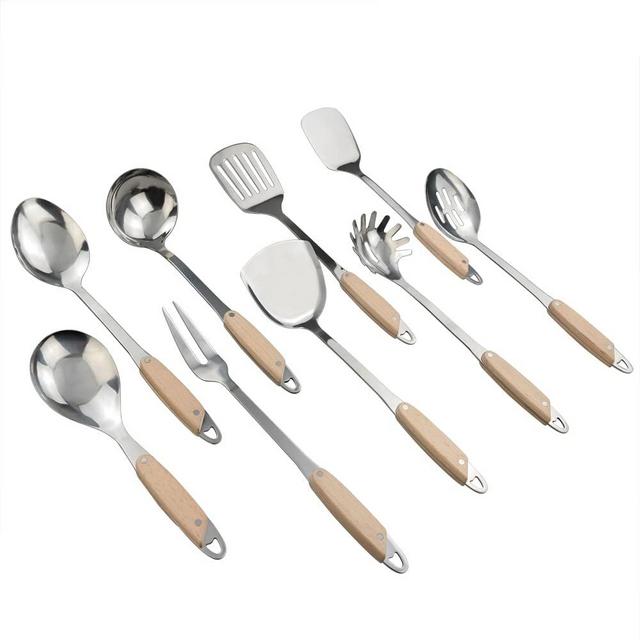 Teyyvn 8-Piece Stainless Steel Kitchen Cooking Utensils, Kitchen Tool Set with Wood Grip