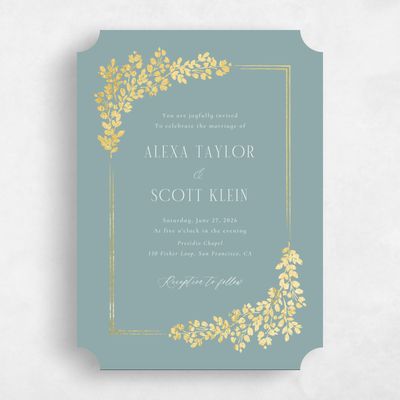 Blue Ticket Wedding Invitation - Calla Portrait Foil