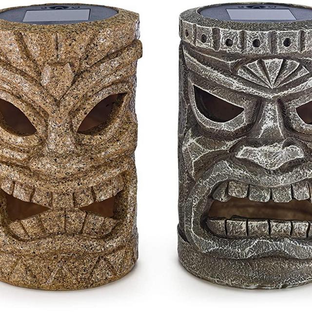 VP Home Tribal Tiki Solar Powered Flickering LED Outdoor Decor Garden Light, Set of 2