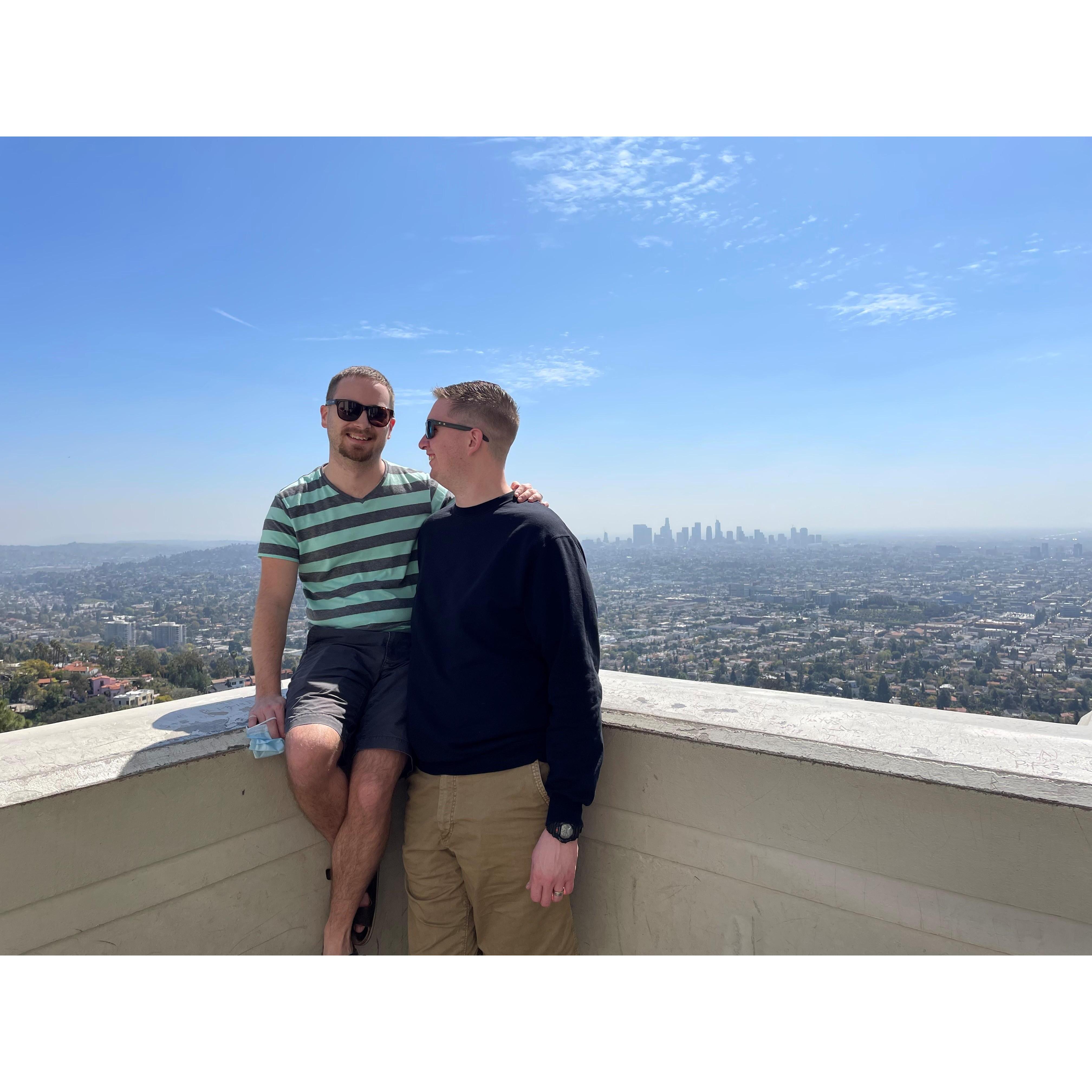 Had to get a couple's photo at the Griffith Observatory in Los Angeles, with the city in the background!
