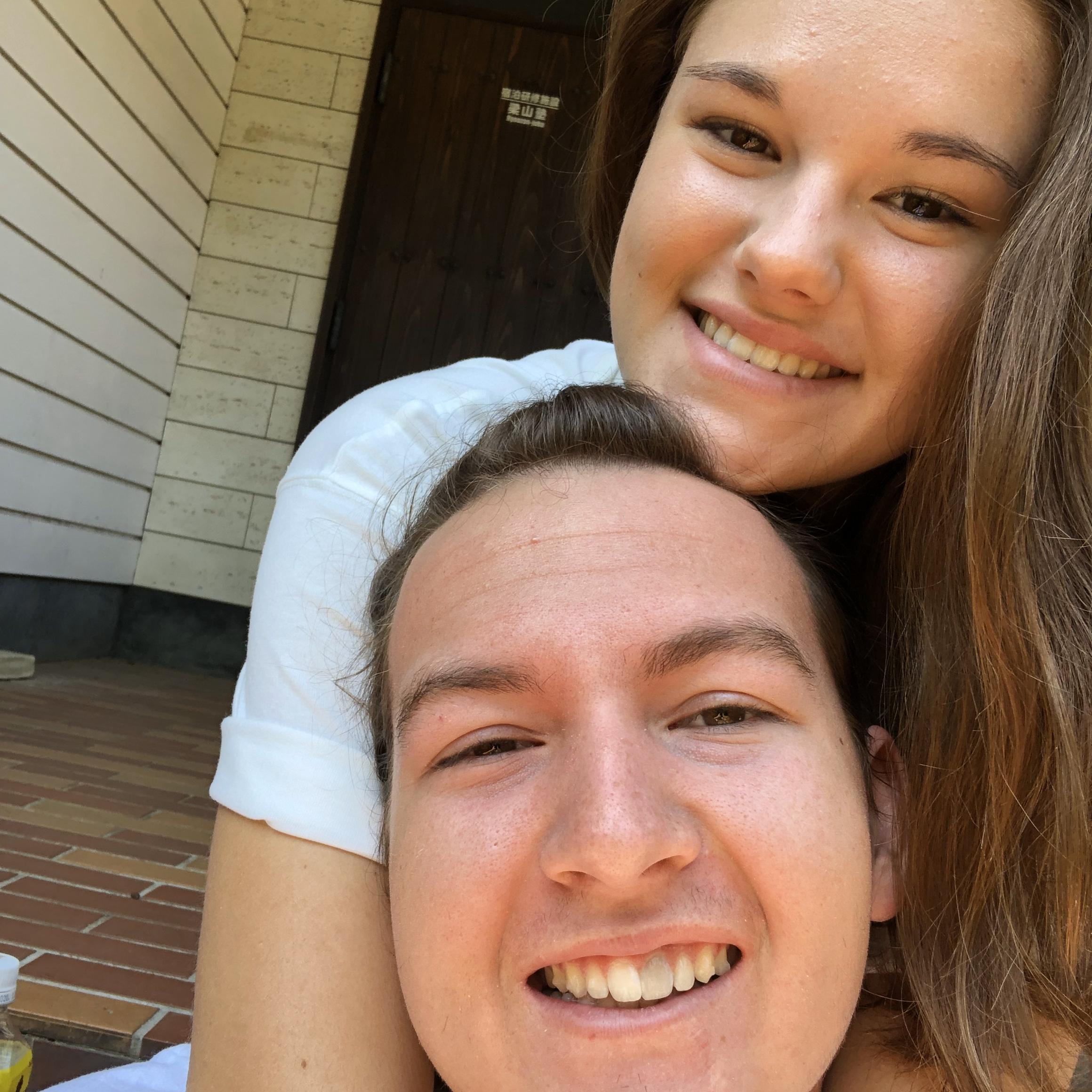 Sitting on the steps of our dorm at Tamagawa University