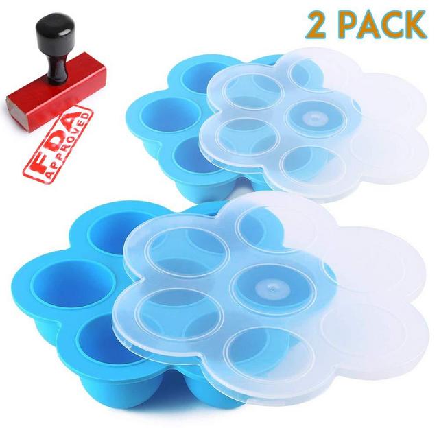 Zeattain Egg Bites Mold for Instant Pot- Silicone Egg Mold with Clip-On Lid- Fits Instant Pot 5,6,8 qt Pressure Cooker, Blue, 2 Pcs