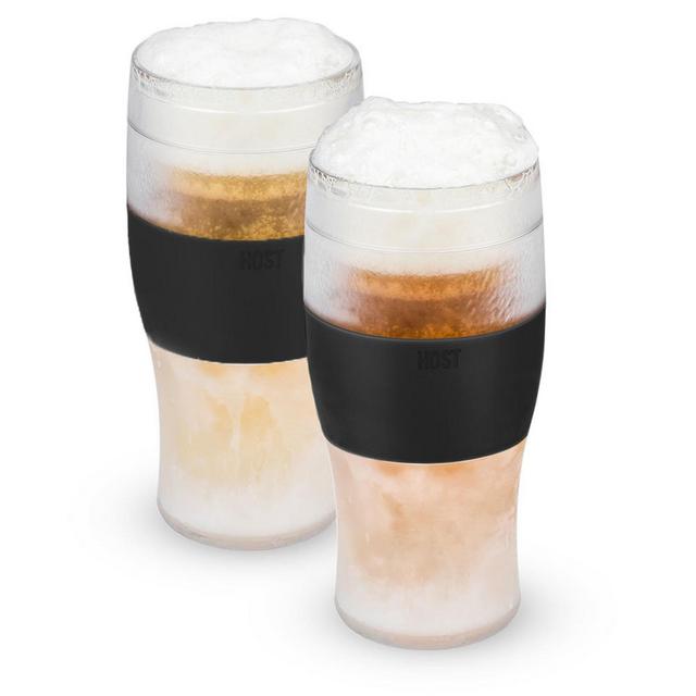 Host Freeze Beer Glasses, 16 ounce Freezer Chiller Double Wall Plastic Frozen Pint Glass, Set of 2, Black