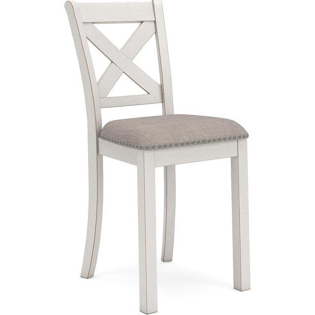 Signature Design by Ashley Robbinsdale Farmhouse Armless 24.75" Counter Height Upholstered Bar Stool with Foot Rest, Set of 2, White & Light Gray