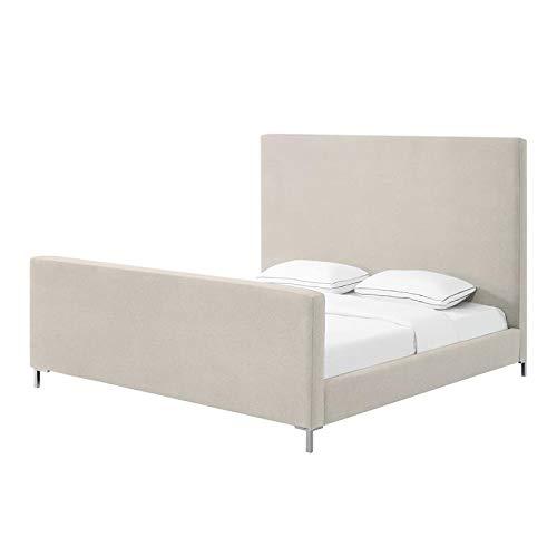 Posh Living Alex Linen Fabric Upholstered Platform King Bed Frame in Beige