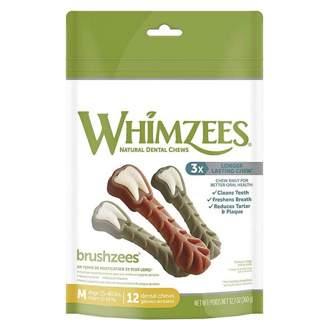 Whimzees Brushzees Medium Natural Dog Dental Treat, 25-40 lb Dogs